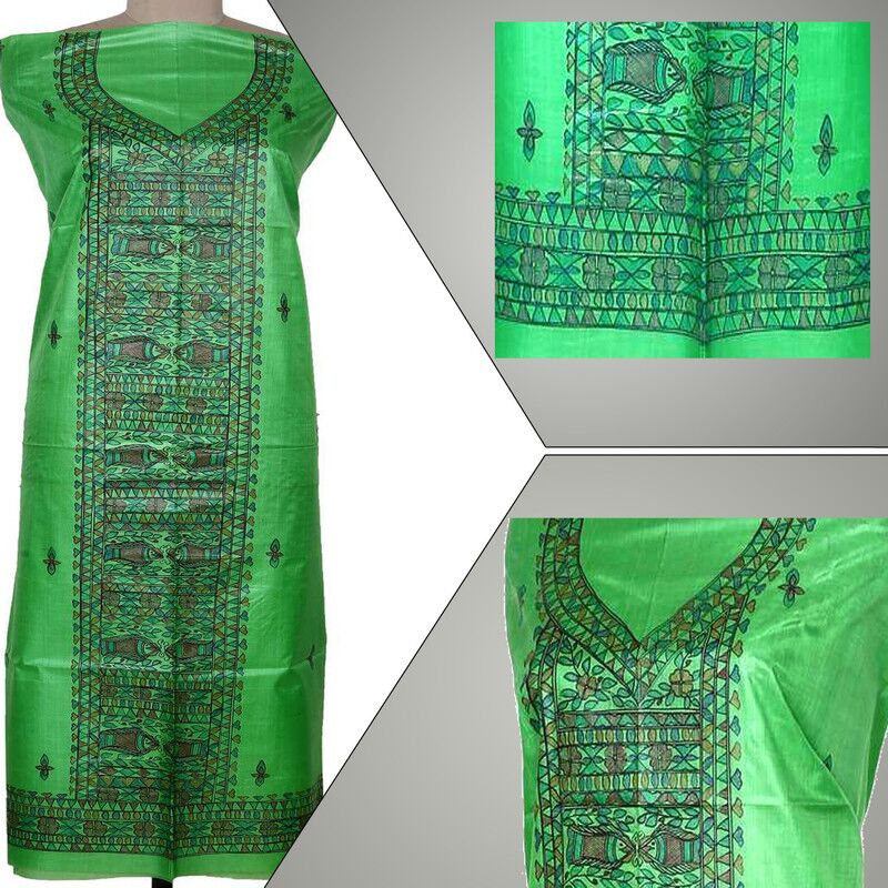 Light green silk embroidery hand worked 3 piece kurti set – Threads